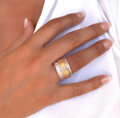 Bague en Argent 925 plaqué Rhodium et Or jaune 18k assemblée d'oxyde de zirconium blanc - Maison Di Giorgio