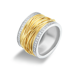 Bague en Argent 925 plaqué Rhodium et Or jaune 18k assemblée d'oxyde de zirconium blanc - Maison Di Giorgio