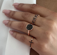 Bague en Argent 925 doré Or rose 18k assemblée d'oxyde de zirconium noir - Maison Di Giorgio