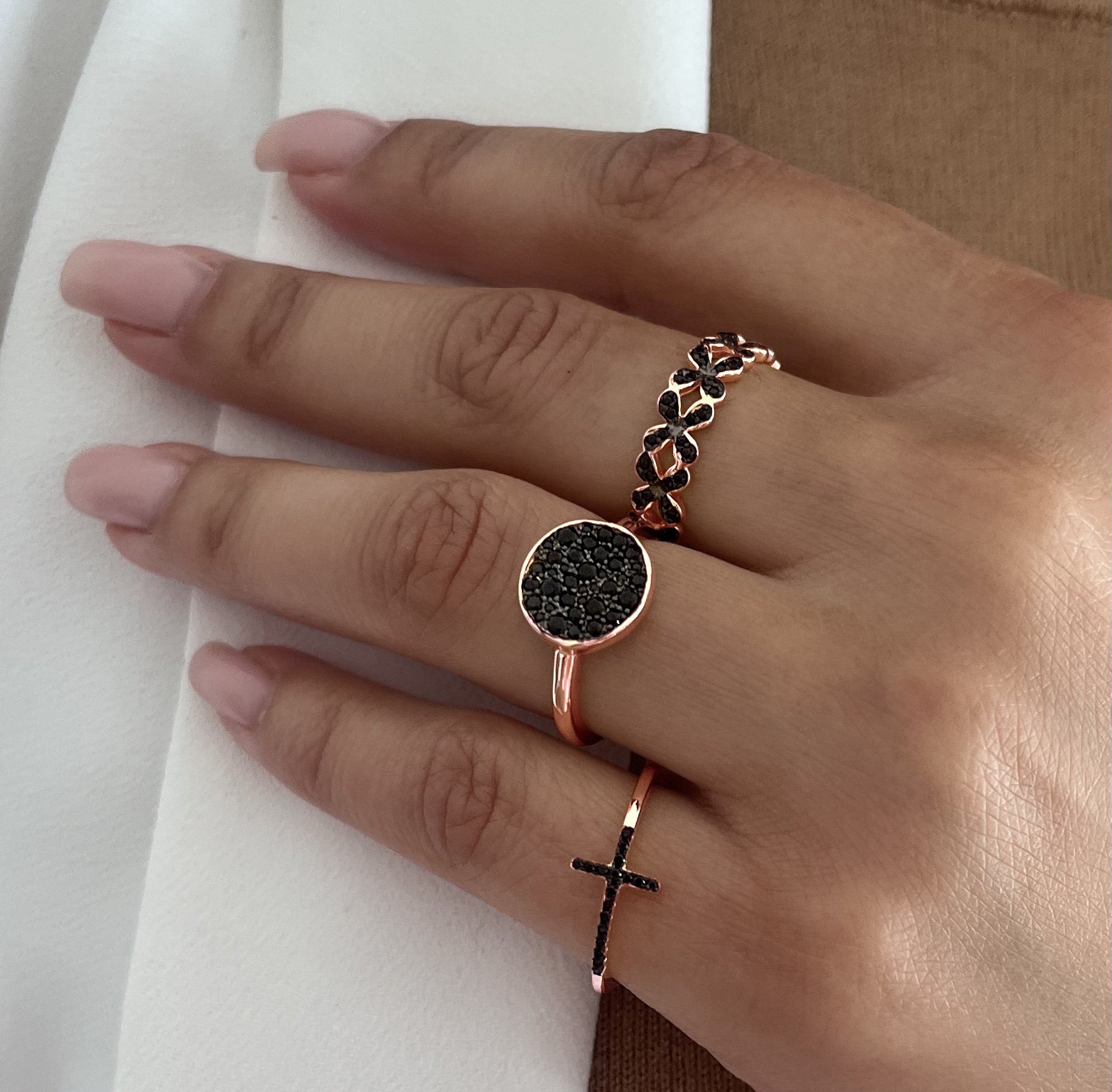 Bague en Argent 925 doré Or rose 18k assemblée d'oxyde de zirconium noir - Maison Di Giorgio