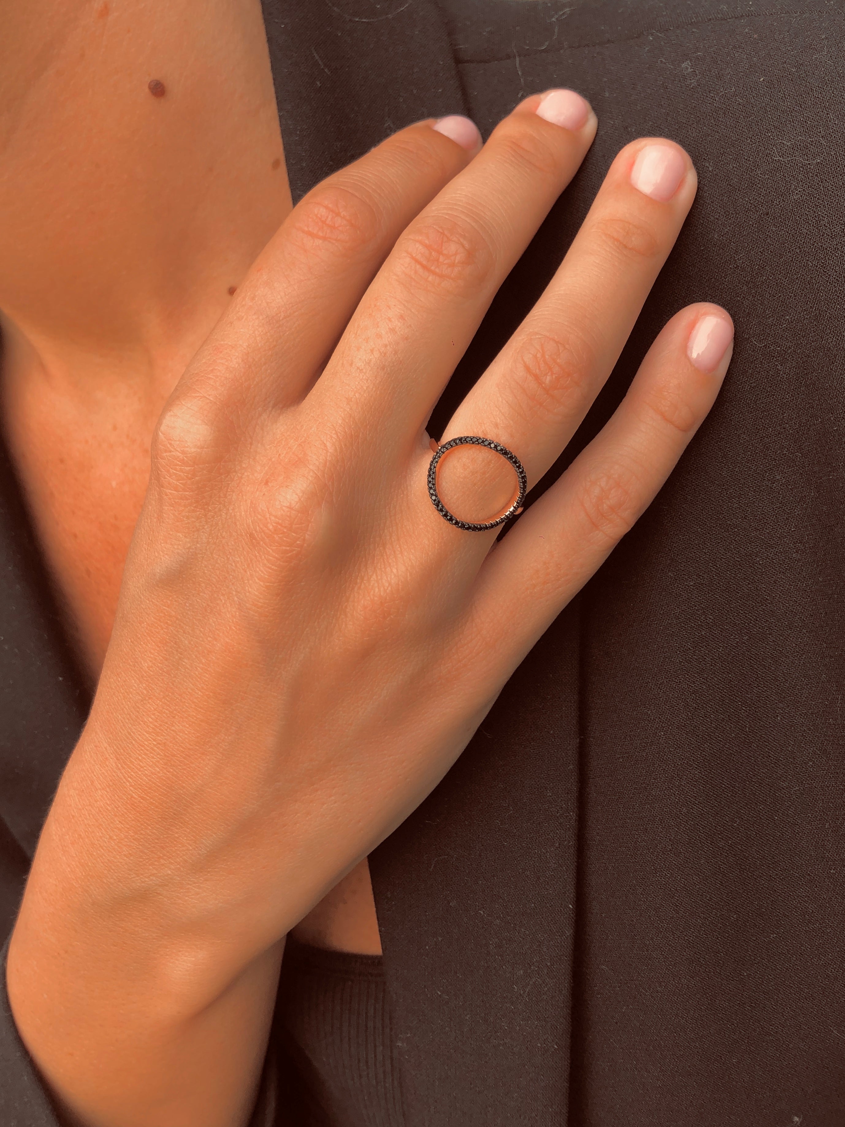 Bague en Argent 925 doré Or rose 18k assemblée d'oxyde de zirconium noir - Maison Di Giorgio