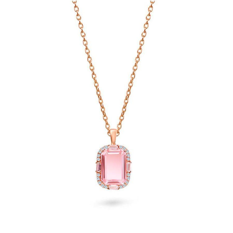 Collier en Argent 925 doré Or rose 18k assemblé de Quartz rose - Maison Di Giorgio