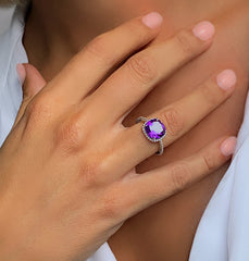 Bague en Argent 925 plaqué Rhodium assemblée d'Améthyste - Maison Di Giorgio