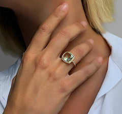 Bague en Argent 925 doré Or jaune 18k assemblée de Quartz naturel et d'Oxyde de zirconium - Maison Di Giorgio