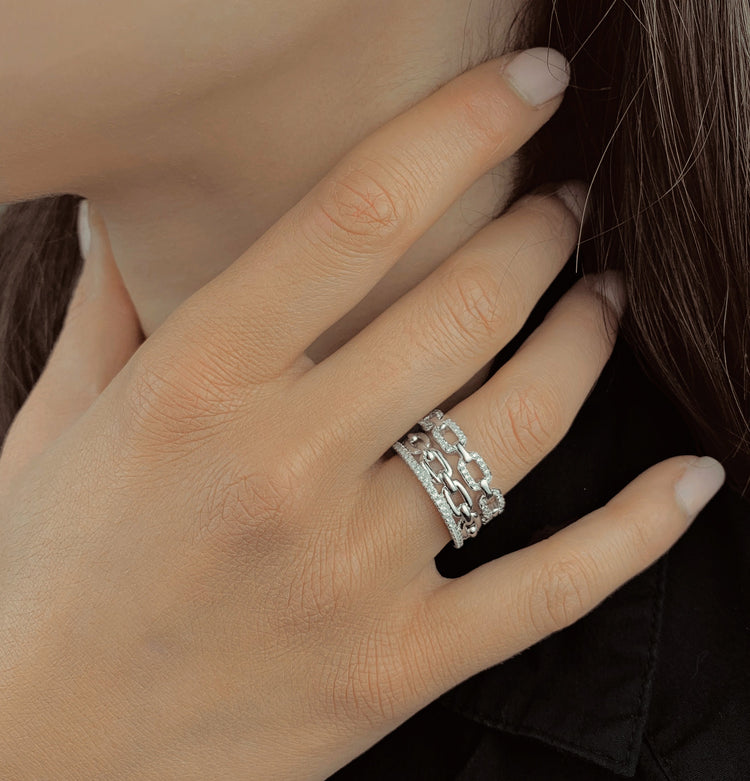 Bague en Argent 925 plaqué Rhodium assemblée d'oxyde de zirconium - Maison Di Giorgio