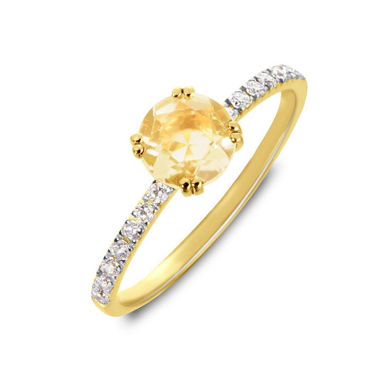 Bague en Argent 925 doré Or jaune 18k assemblée de Citrine et Oxyde de zirconium - Maison Di Giorgio