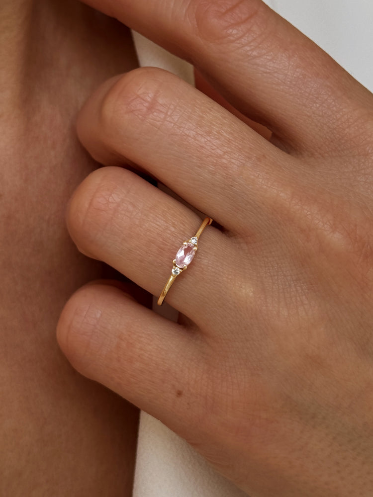 Bague en Argent 925 doré Or jaune 18k assemblée de Quartz rose et Oxyde de zirconium - Maison Di Giorgio