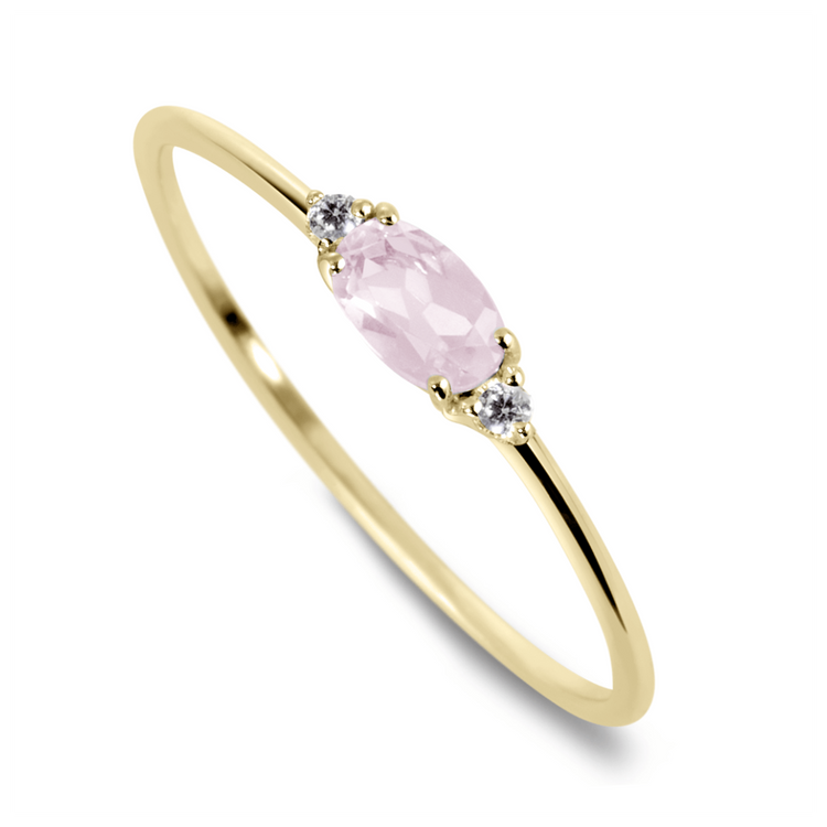 Bague en Argent 925 doré Or jaune 18k assemblée de Quartz rose et Oxyde de zirconium - Maison Di Giorgio