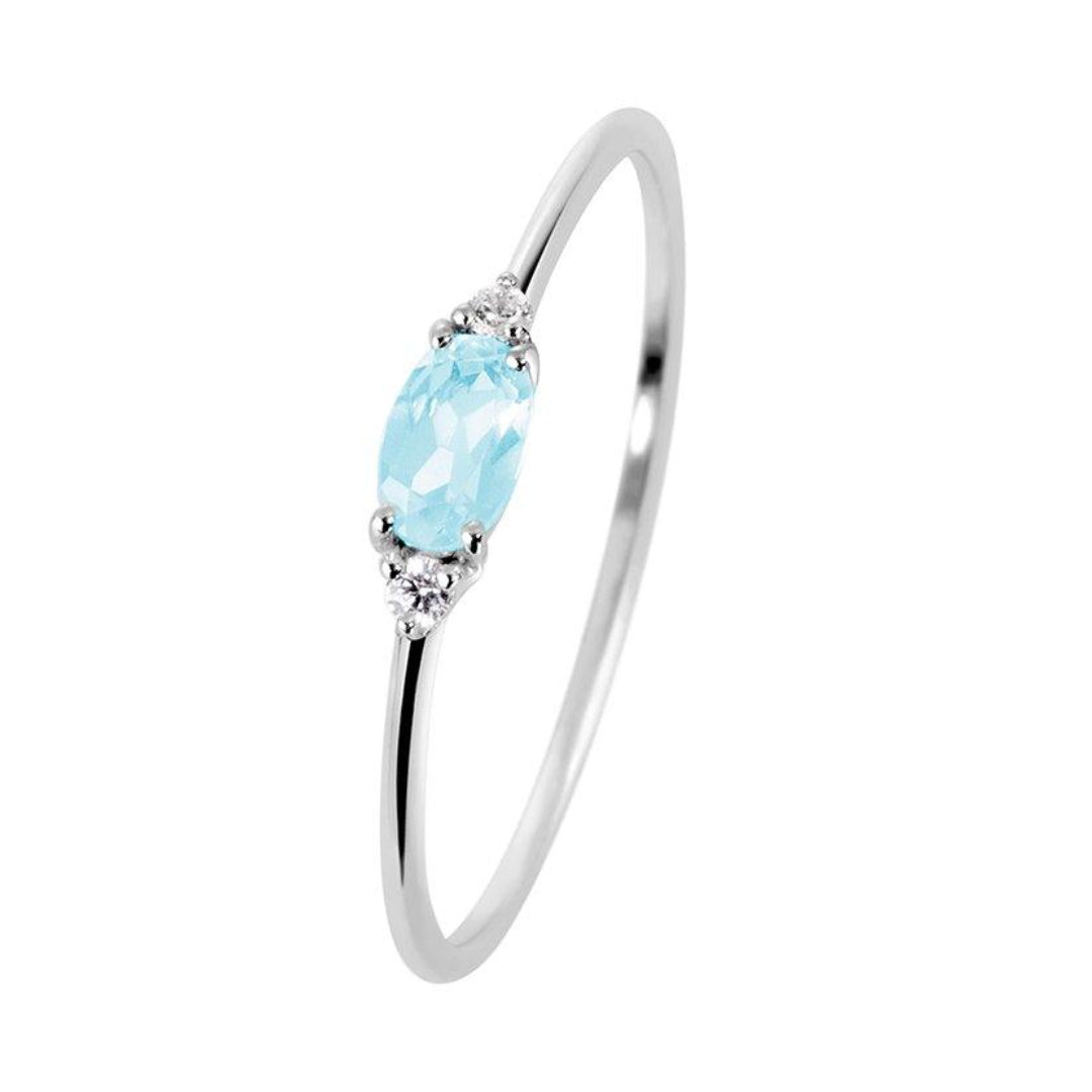 Bague en Argent 925 plaqué Rhodium assemblée de Topaze bleue - Maison Di Giorgio