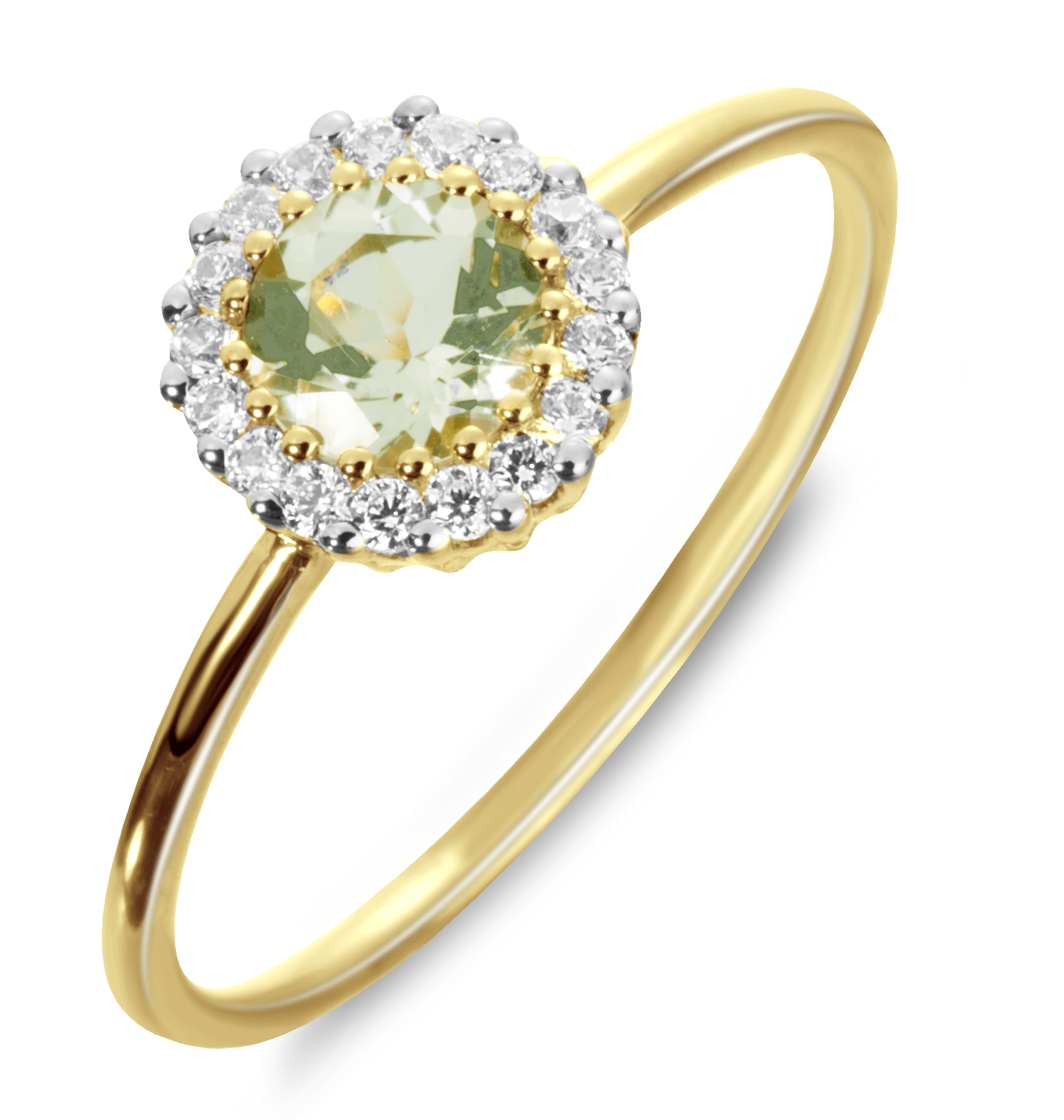 Bague en Argent 925 doré Or jaune 18k assemblée d'Améthyste verte et Oxyde de zirconium - Maison Di Giorgio
