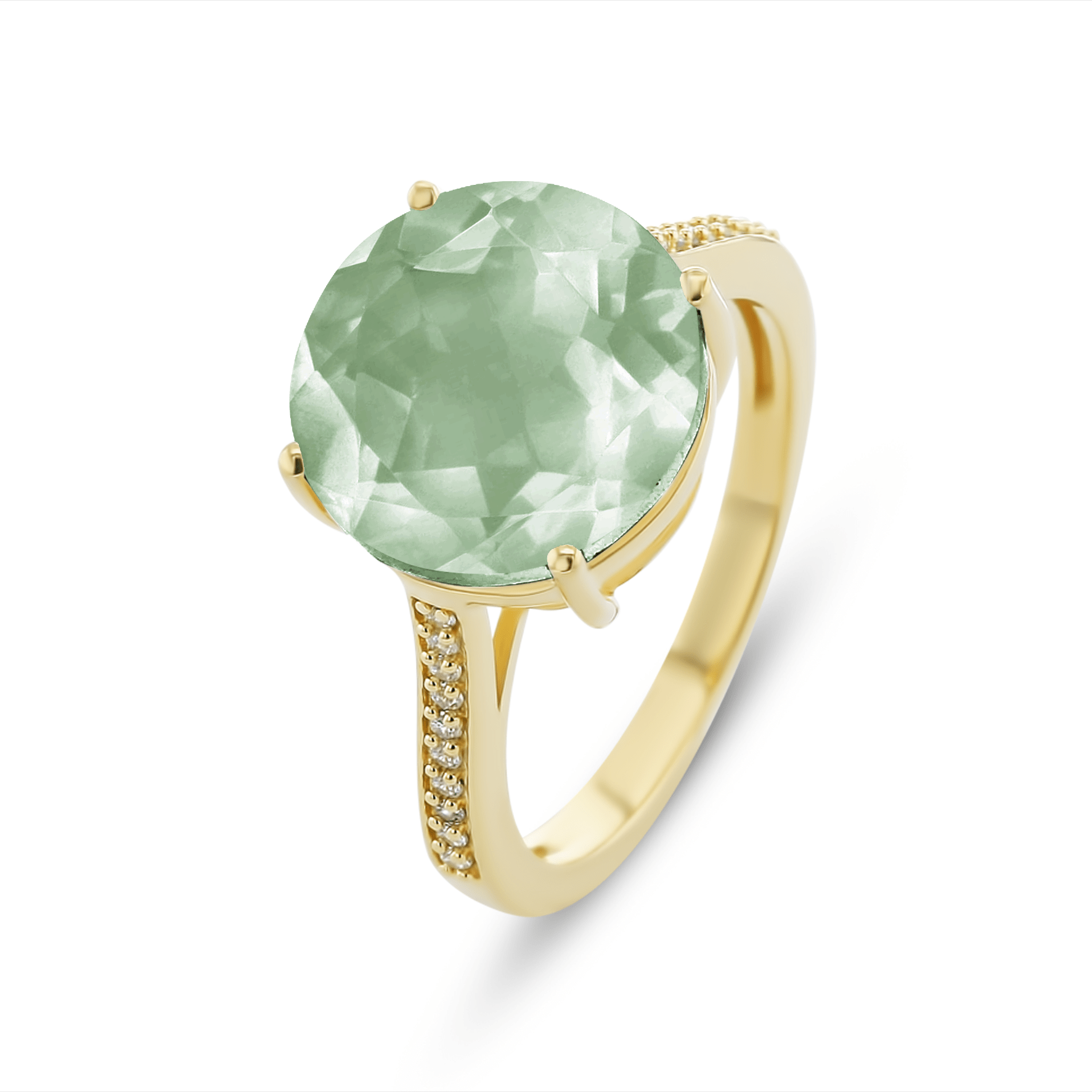 Bague en Argent 925 doré Or jaune 18k assemblée d'Améthyste verte et Oxyde de zirconium - Maison Di Giorgio