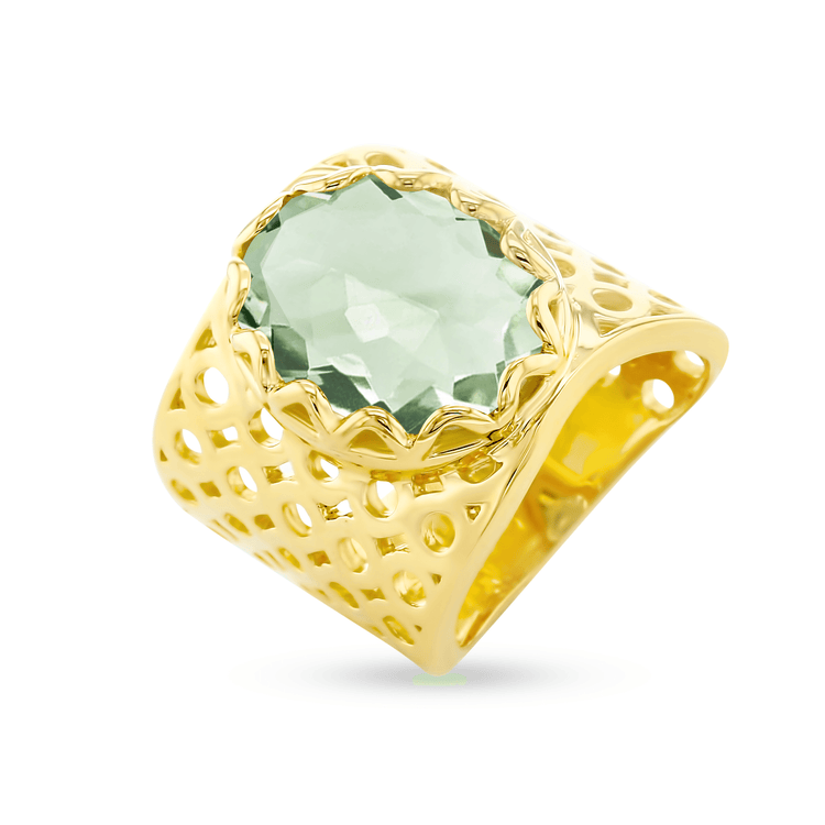 Bague en Argent 925 doré Or jaune 18k assemblée d'Améthyste verte - Maison Di Giorgio