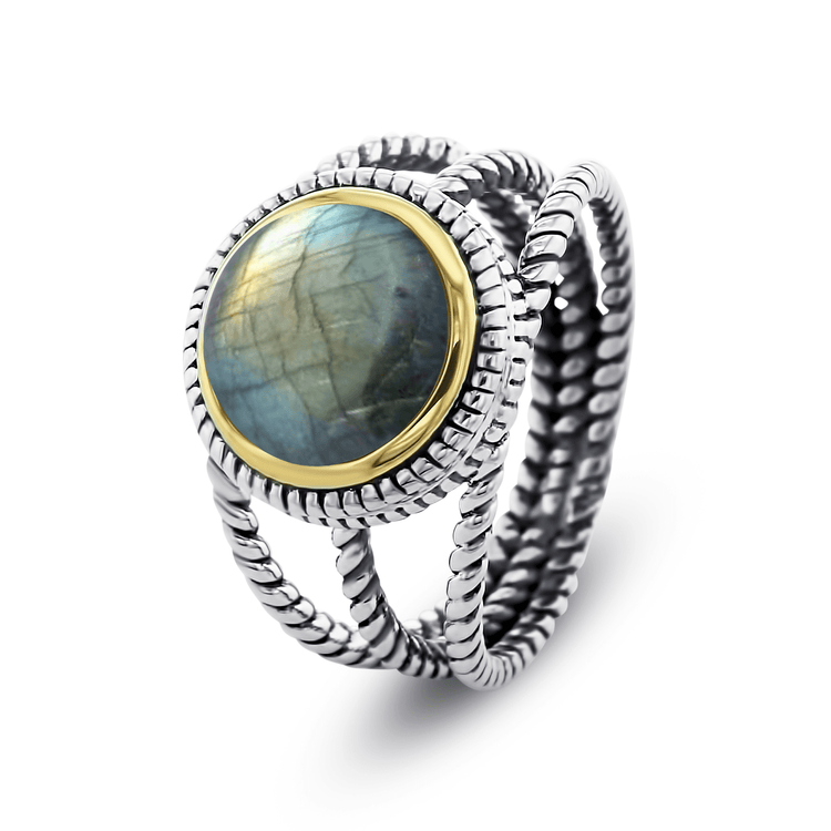 Bague en Argent 925 partiellement doré Or jaune 18k assemblée de Labradorite - Maison Di Giorgio