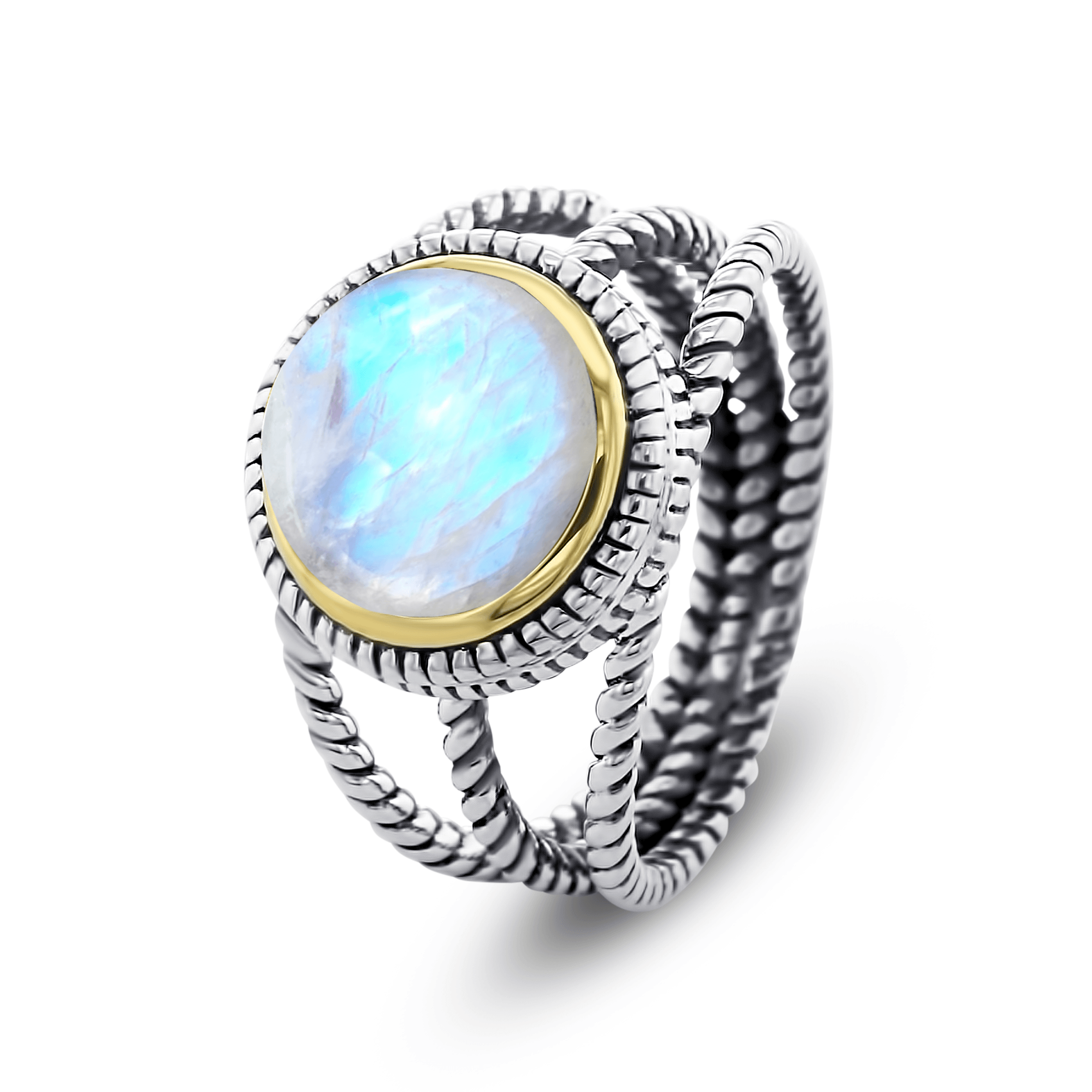 Bague en Argent 925 partiellement doré Or jaune 18k assemblée de Pierre de lune - Maison Di Giorgio