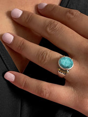 Bague en Argent 925 partiellement doré Or jaune 18k assemblée de Amazonite verte - Maison Di Giorgio