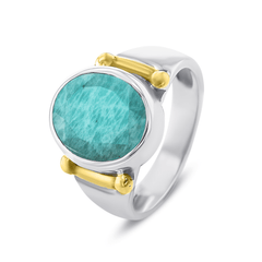 Bague en Argent 925 partiellement doré Or jaune 18k assemblée de Amazonite verte - Maison Di Giorgio