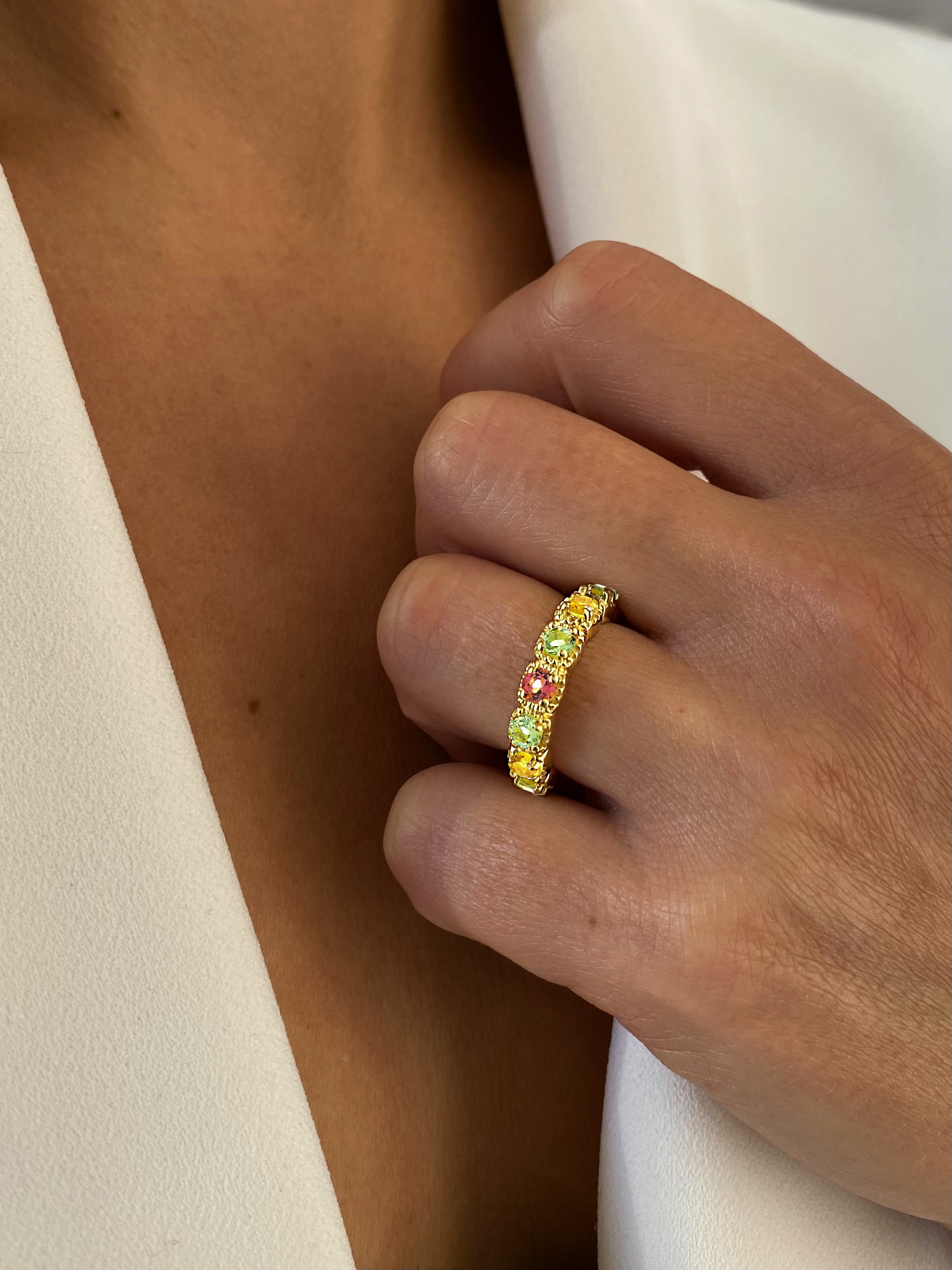 Bague en Argent 925 doré Or jaune 18k assemblée de Multi Tourmaline - Maison Di Giorgio