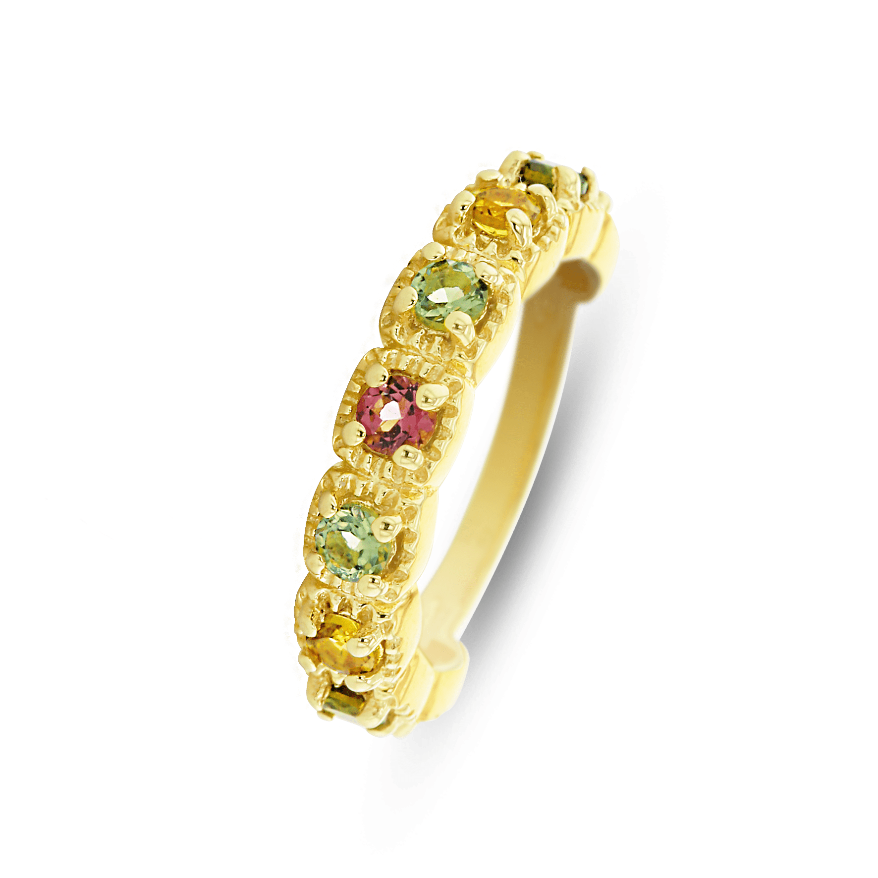 Bague en Argent 925 doré Or jaune 18k assemblée de Multi Tourmaline - Maison Di Giorgio
