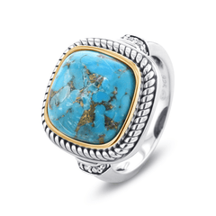 Bague en Argent 925 partiellement doré Or jaune 18k assemblée de Turquoise - Maison Di Giorgio