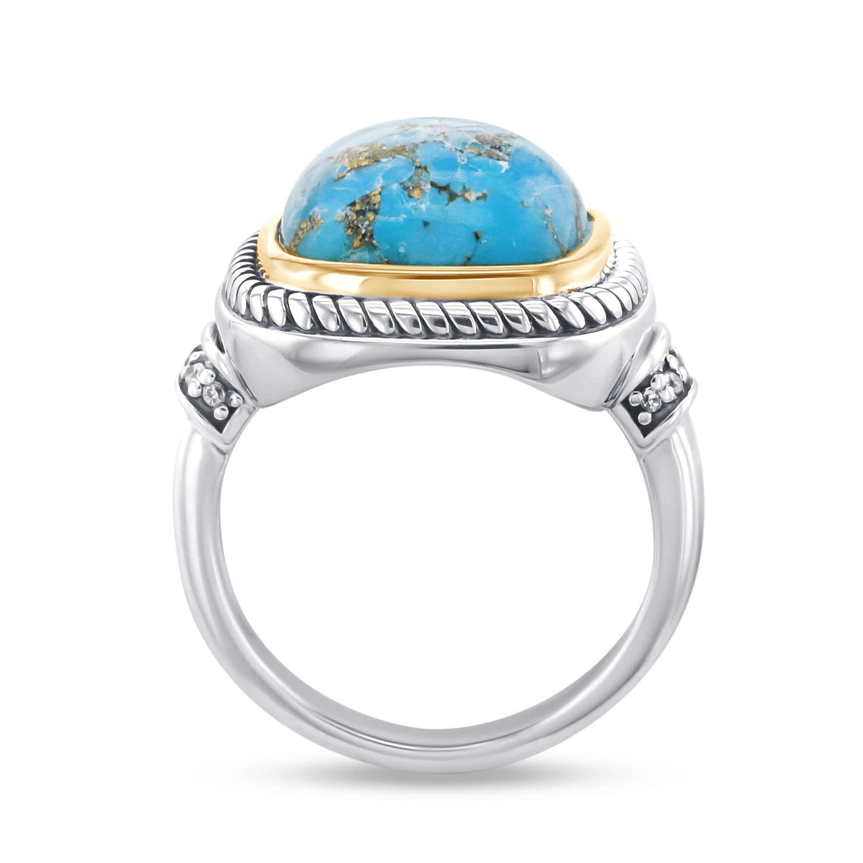 Bague en Argent 925 partiellement doré Or jaune 18k assemblée de Turquoise - Maison Di Giorgio