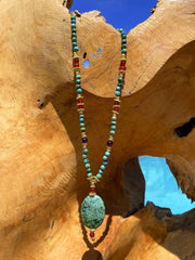 Collier perles doré Or jaune 18k assemblé de turquoise, onyx rouge et agate mousse - Maison Di Giorgio