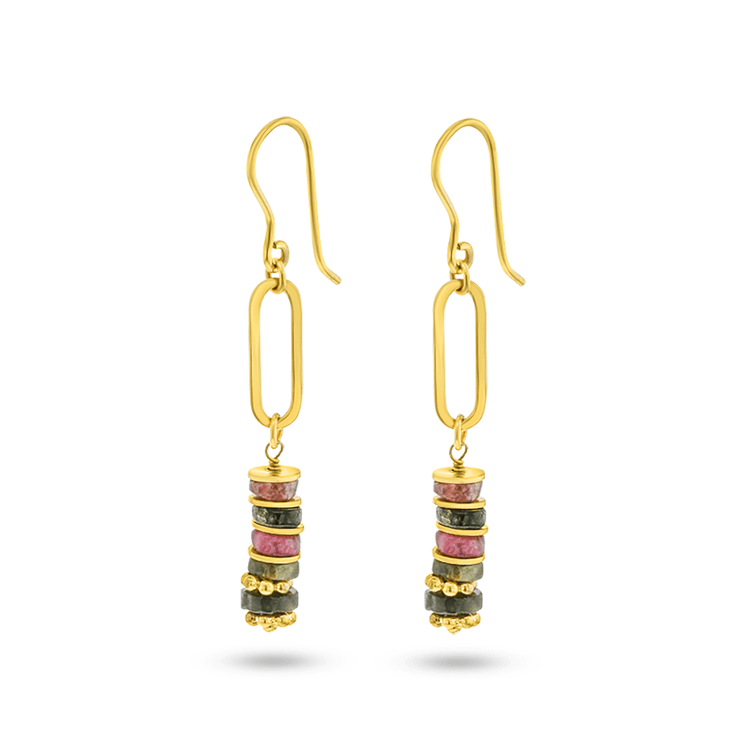 Boucles d'oreilles dorées Or jaune 18k assemblées de Tourmaline - Maison Di Giorgio