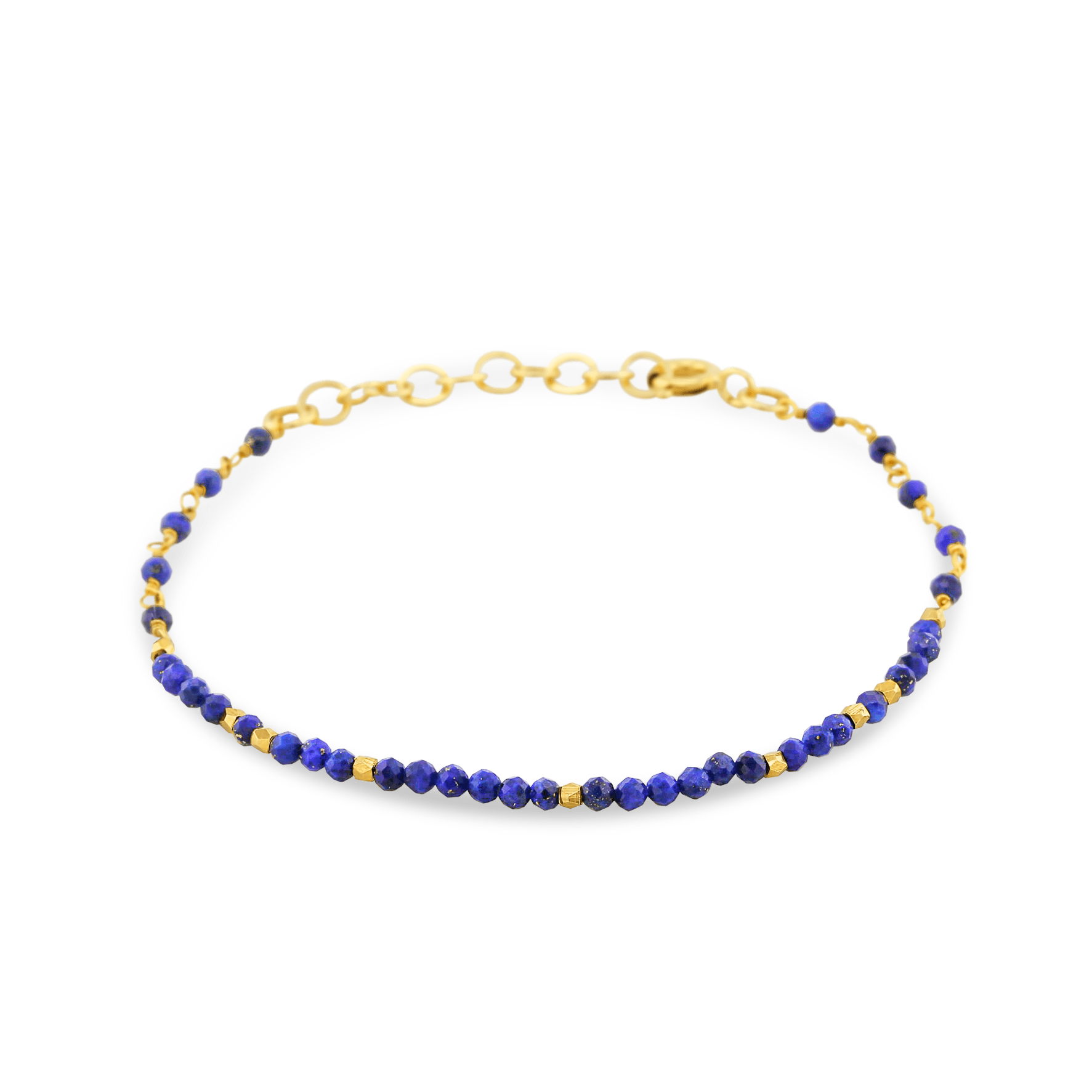 Bracelet perles doré Or jaune 18k assemblé de lapis - lazuli - Maison Di Giorgio
