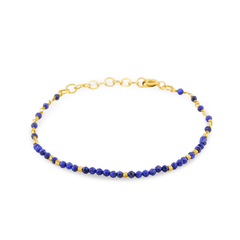 Bracelet perles doré Or jaune 18k assemblé de lapis - lazuli - Maison Di Giorgio
