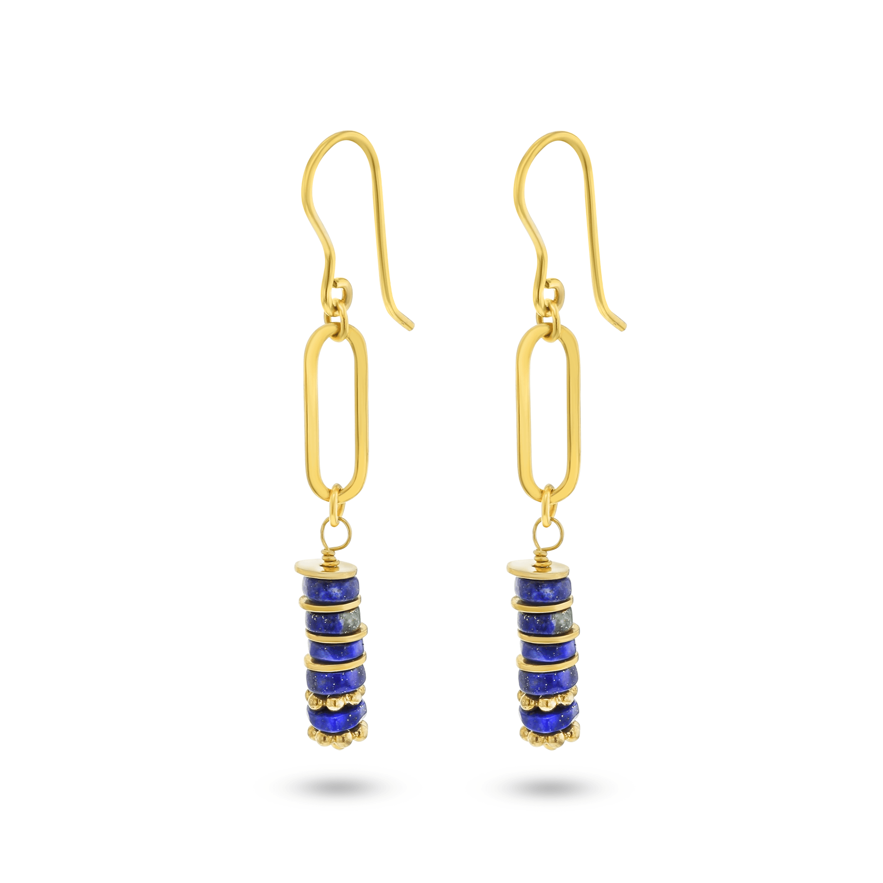 Boucles d'oreilles dorées Or jaune 18k assemblées de Lapis - lazuli - Maison Di Giorgio