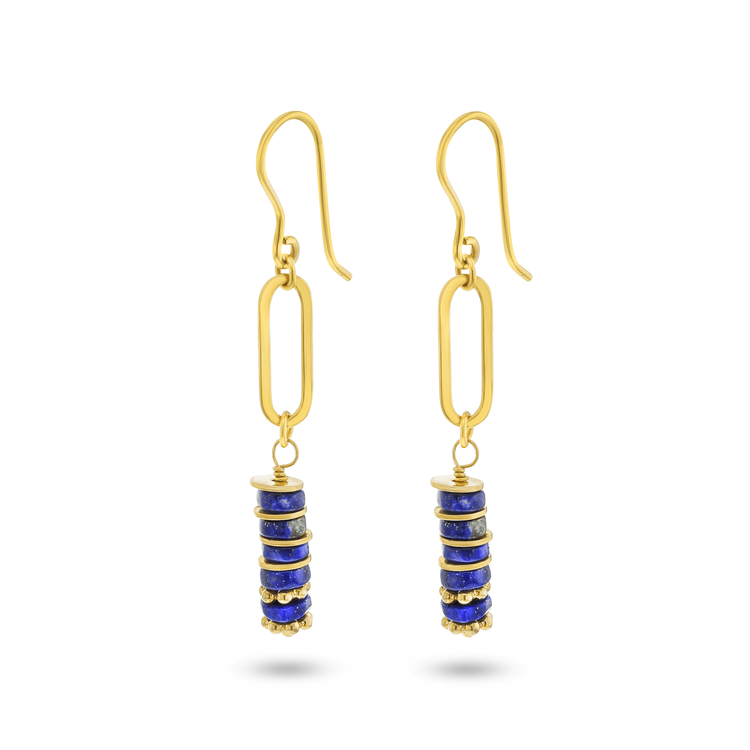 Boucles d'oreilles dorées Or jaune 18k assemblées de Lapis - lazuli - Maison Di Giorgio