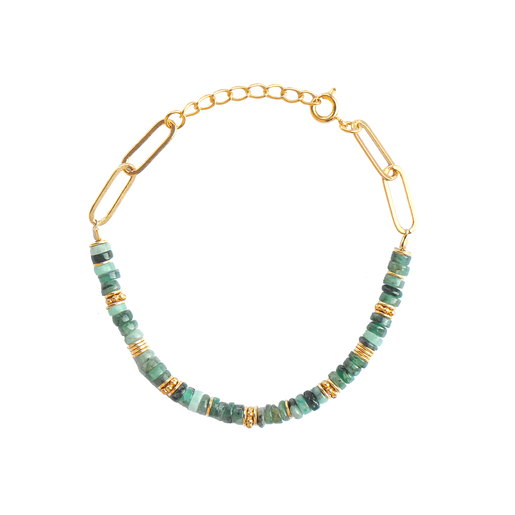 Bracelet perles doré Or jaune 18k assemblé d'Émeraude - Maison Di Giorgio