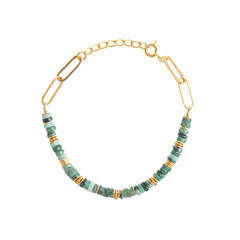 Bracelet perles doré Or jaune 18k assemblé d'Émeraude - Maison Di Giorgio
