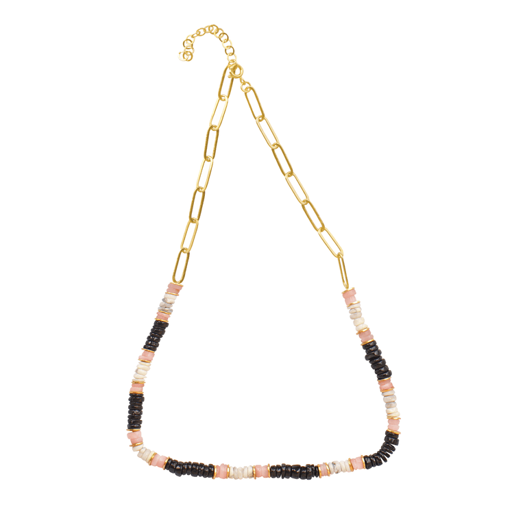 Collier perles doré Or jaune 18k, Opale, Howlite et Spinelle - Maison Di Giorgio