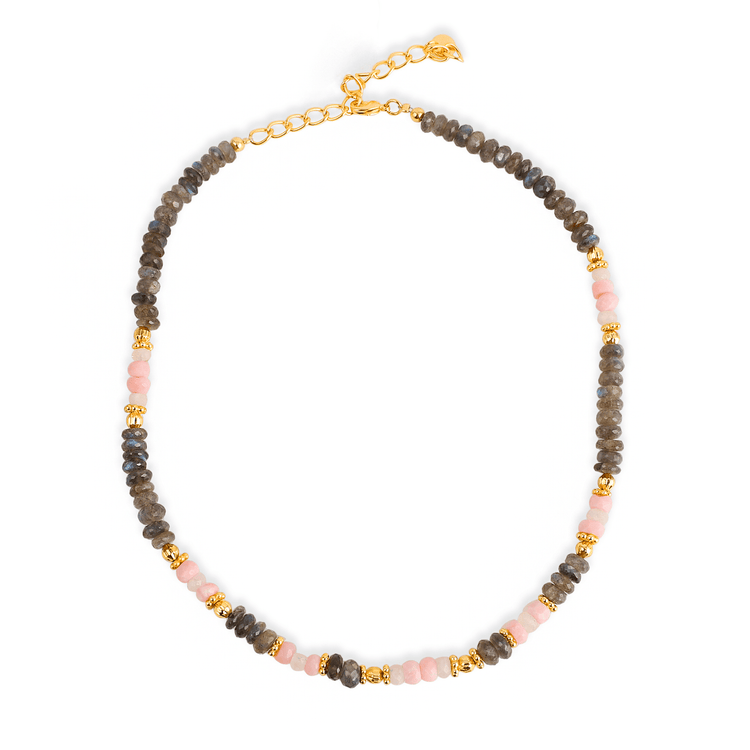 Collier perle doré Or jaune 18k, Labradorite & Opale - Maison Di Giorgio