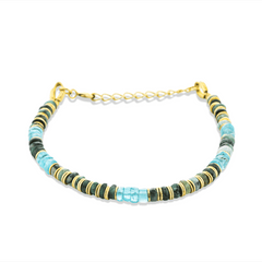 Bracelet perles doré Or jaune 18k assemblé d'Émeraude et Apatite - Maison Di Giorgio
