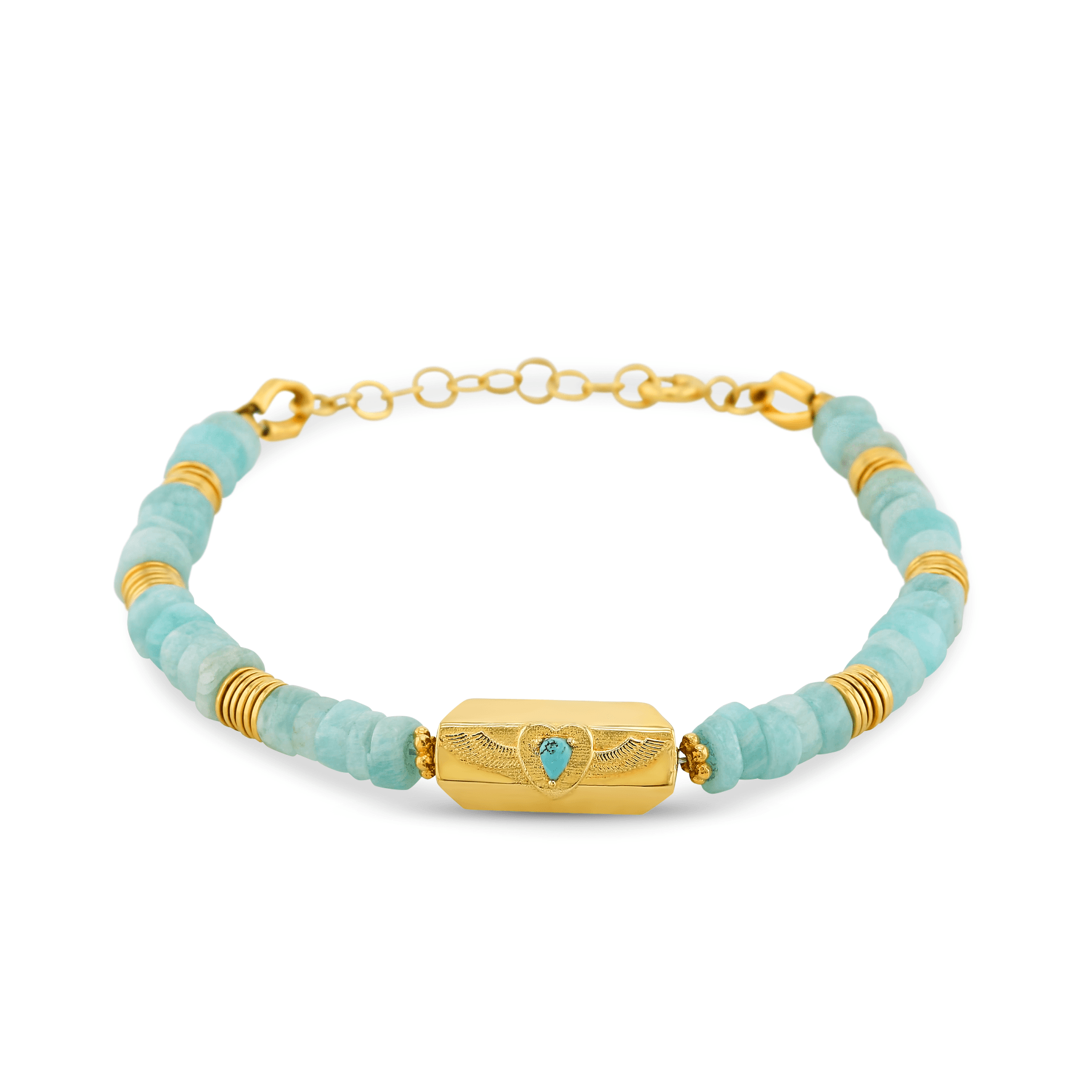 Bracelet perles doré Or jaune 18k assemblé d'Amazonite et Turquoise - Maison Di Giorgio