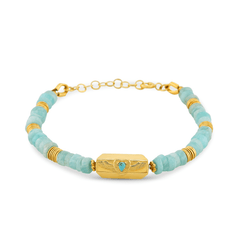Bracelet perles doré Or jaune 18k assemblé d'Amazonite et Turquoise - Maison Di Giorgio