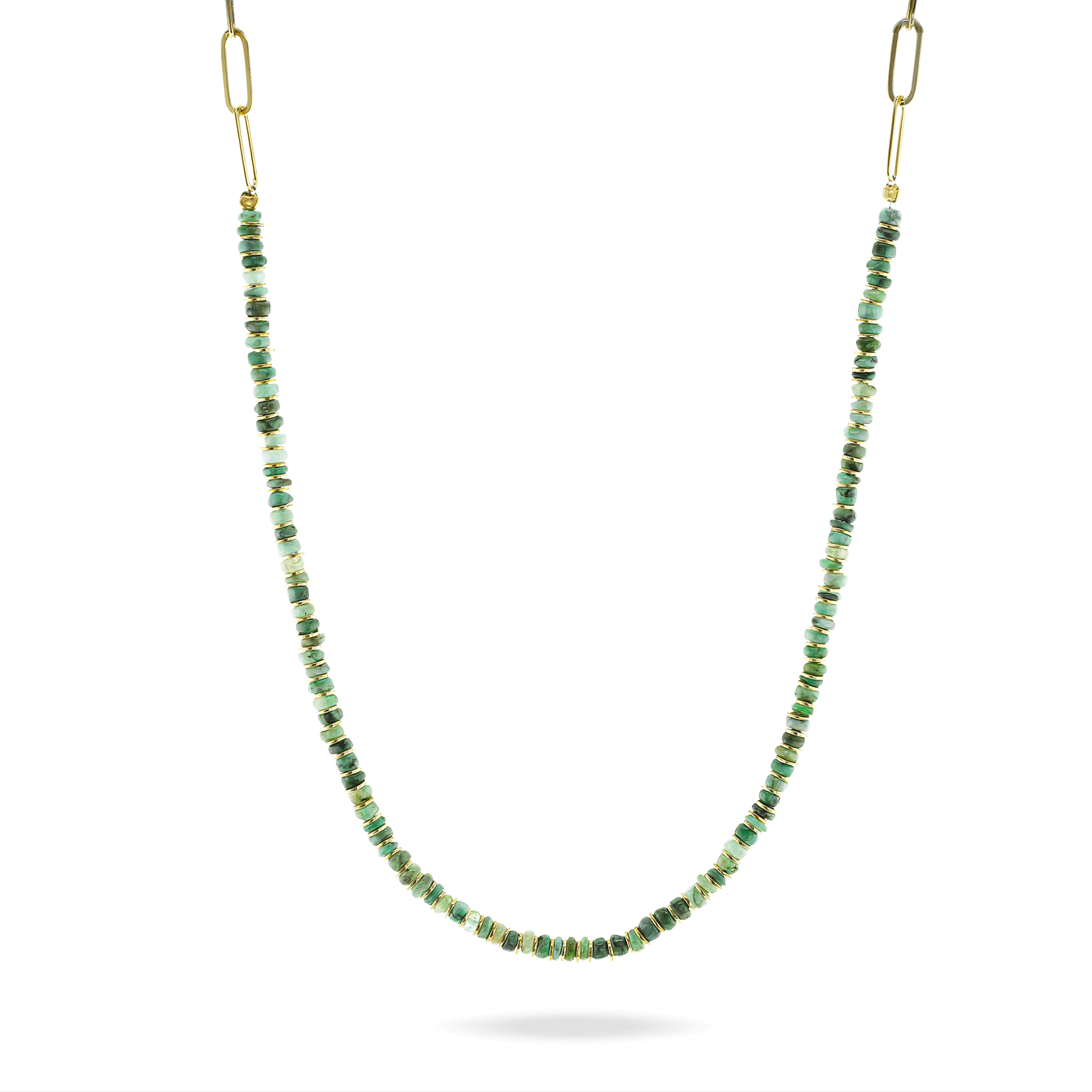 Collier perles doré Or jaune 18k assemblé d'émeraude - Maison Di Giorgio