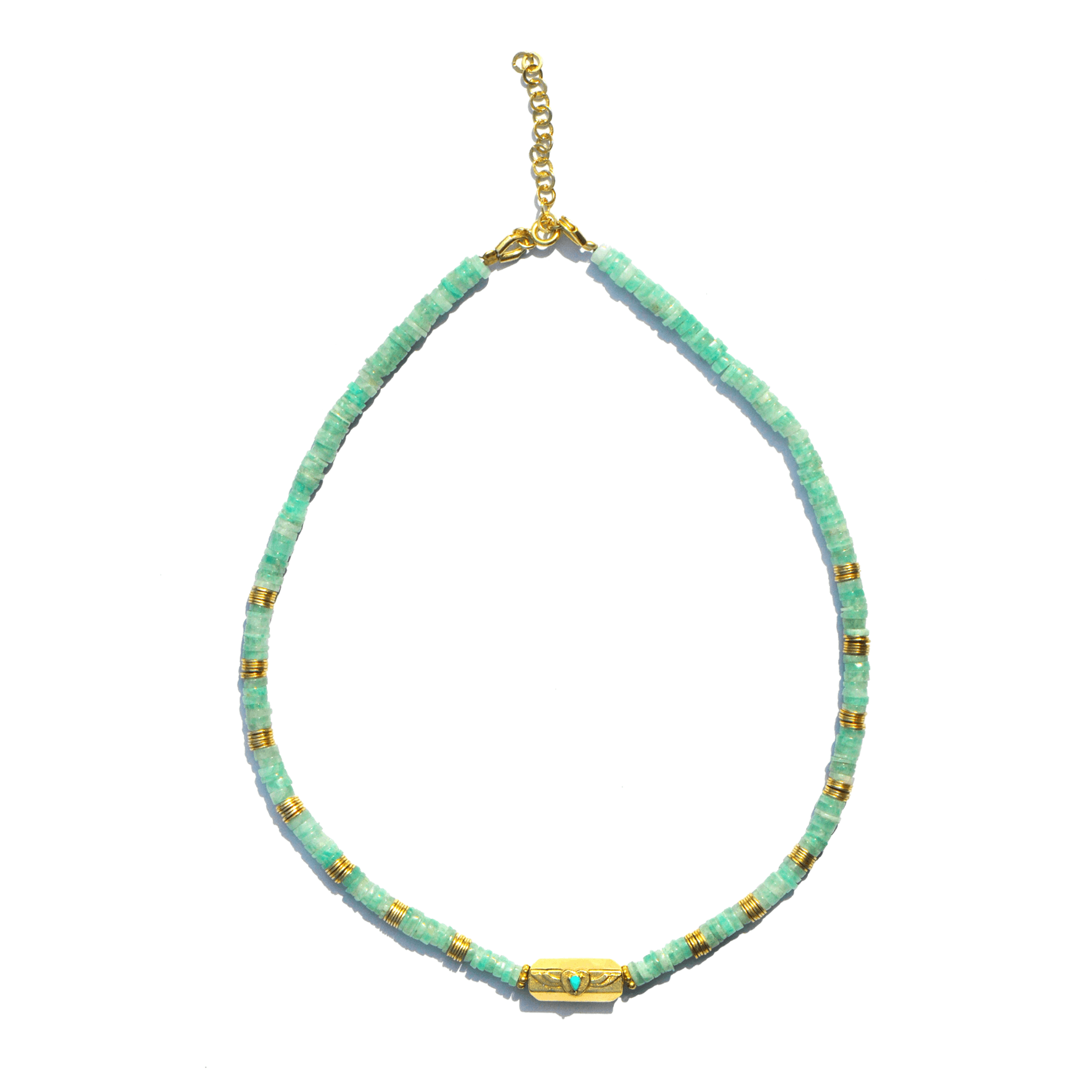 Collier perles doré Or jaune 18k assemblé d'amazonite et turquoise - Maison Di Giorgio