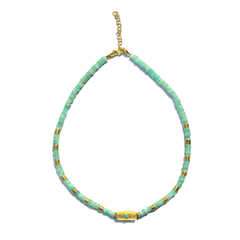 Collier perles doré Or jaune 18k assemblé d'amazonite et turquoise - Maison Di Giorgio