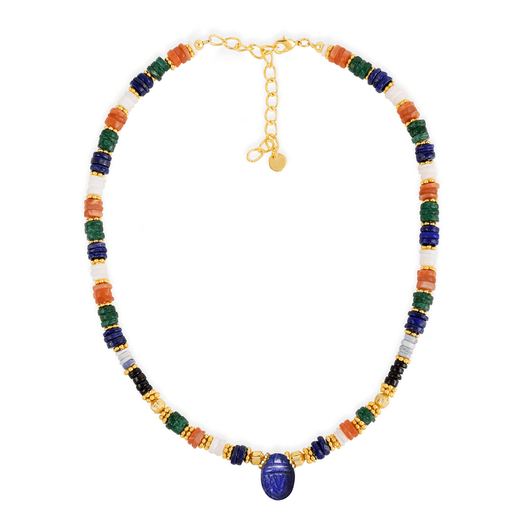 Collier perles doré Or jaune 18k, Agate, Pierre de lune, Aventurine et Lapis-lazuli - Maison Di Giorgio