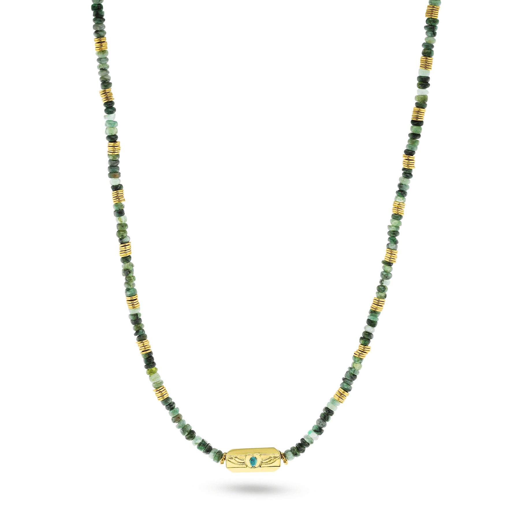 Collier perles doré Or jaune 18k assemblé d'émeraude et turquoise - Maison Di Giorgio