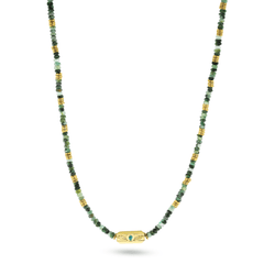 Collier perles doré Or jaune 18k assemblé d'émeraude et turquoise - Maison Di Giorgio