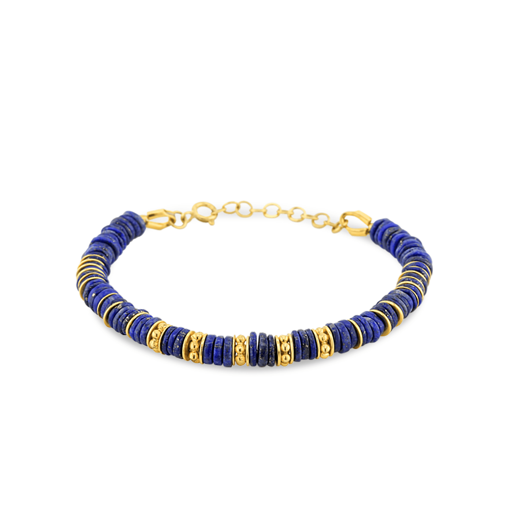 Bracelet perles doré Or jaune 18k assemblé de lapis - lazuli - Maison Di Giorgio
