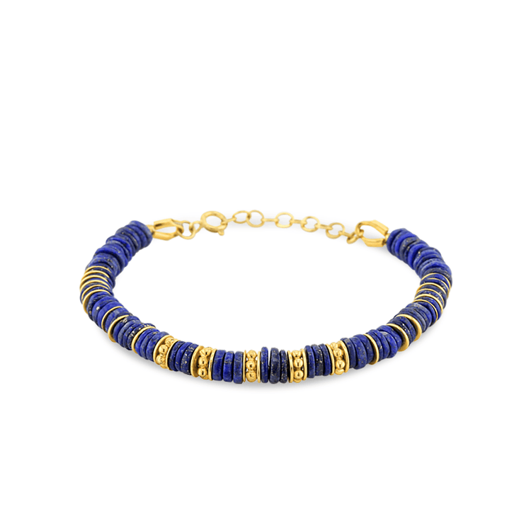 Bracelet perles doré Or jaune 18k assemblé de lapis - lazuli - Maison Di Giorgio