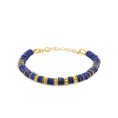 Bracelet perles doré Or jaune 18k assemblé de lapis - lazuli - Maison Di Giorgio