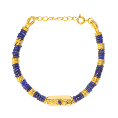 Bracelet perles doré Or jaune 18k assemblé de Lapis - lazuli - Maison Di Giorgio