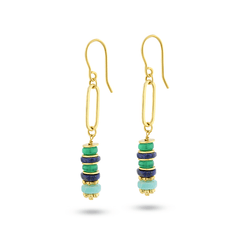 Boucles d'oreilles dorées Or jaune 18k assemblées d'Onyx vert, Amazonite et Lapis - lazuli - Maison Di Giorgio