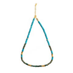 Collier perles doré Or jaune 18k assemblé de turquoise et malachite - Maison Di Giorgio
