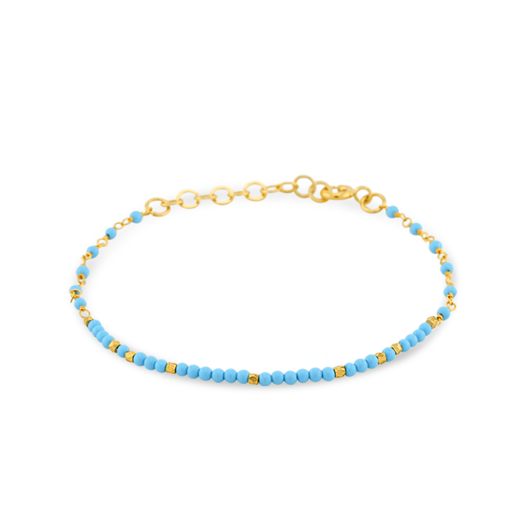 Bracelet perles doré Or jaune 18k assemblé de turquoise - Maison Di Giorgio